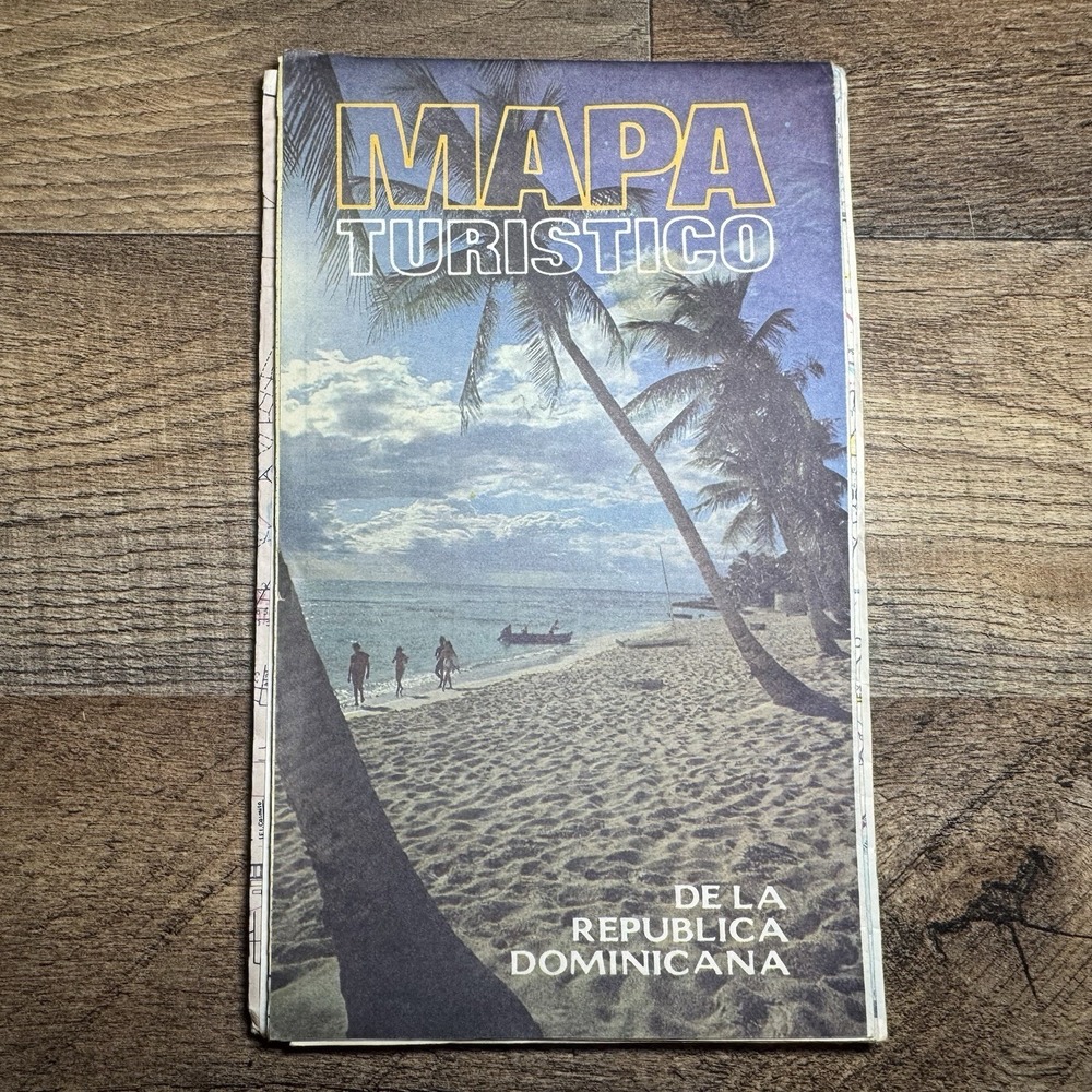 Vintage 1984 Dominican Republic Tourist Map Blue Good Nautical Caribbean